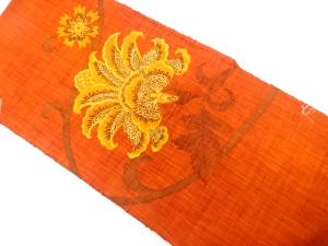 未使用品　手織り紬　唐花模様織り出し　名古屋帯